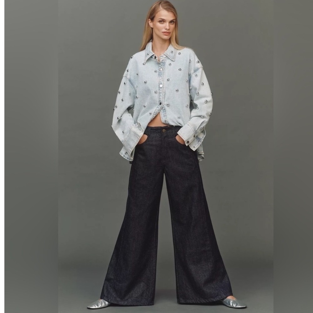 Pilcro Anthropologie The Adi Sparkle Mid Rise Flare PaAnts Size 32